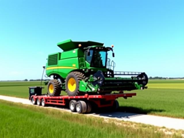 Large agricultural combine harvester on a step-deck trailer