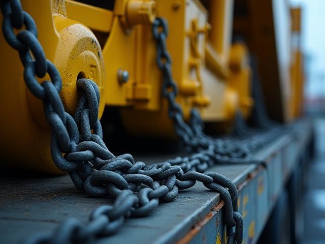 Logistics expert inspecting heavy equipment securement chains