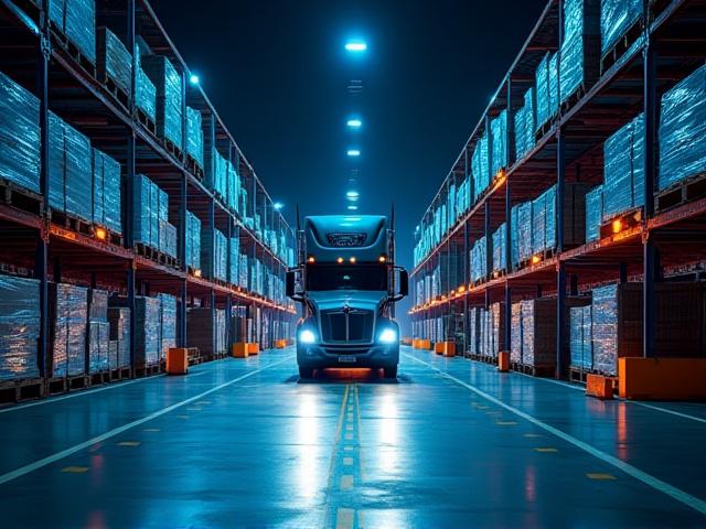 A sterile, modern logistics hub showing the organization of partial freight