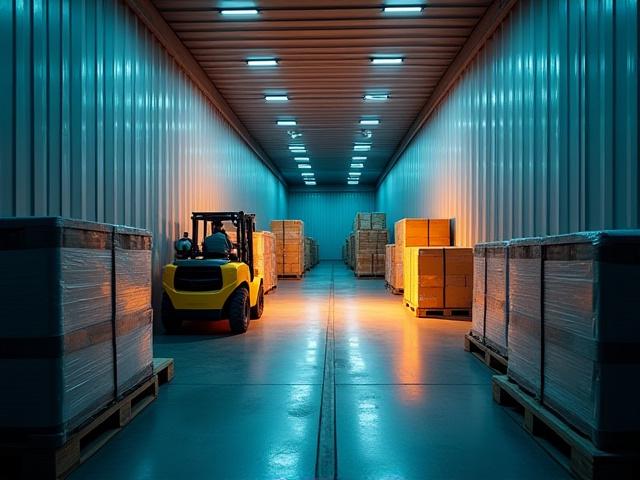Forklift loading a variety of freight pallets into a modern Greg Freight Hauling truck